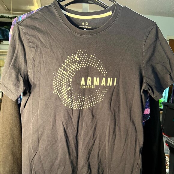 Armani Exchange Slim Fit Black w Dotted Circular Abstract Pattern T-Shirt SZ Med - Picture 1 of 3